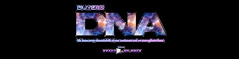 Buyers DNA logo with cosmic space imagery background and website URL at bottom