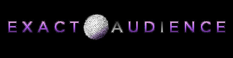 Exact Audience logo featuring purple text with a white dotted sphere in the center